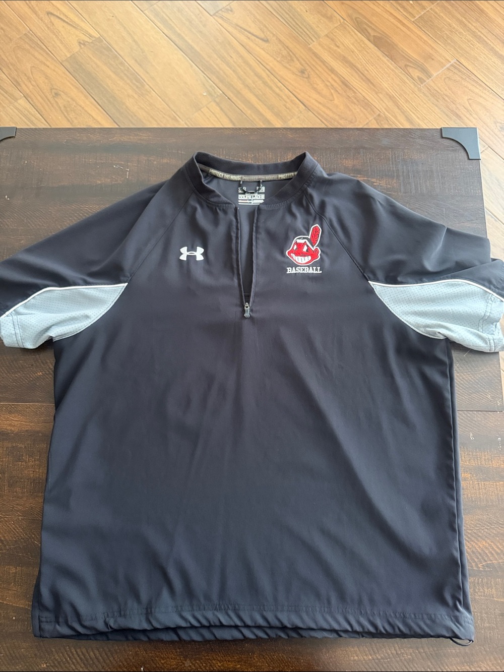 Under Armour Black Pullover with Gray Sleeves and Red Logo
